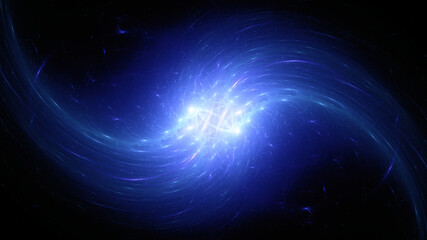 Abstract background, smooth multicolored lines on a black background.