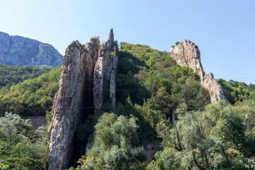 Fototapeta na wymiar rock formations Ritlite at Iskar River Gorge, Balkan Mountains, Bulgaria