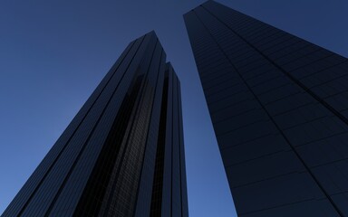 modern high-rise buildings against the sky. 3d illustration on the theme of business success and technology