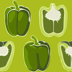 childish hand drawing. Seamless green sweet bell pepper cartoon  element pattern for wallpaper, banner, label or any usage. vector design.
