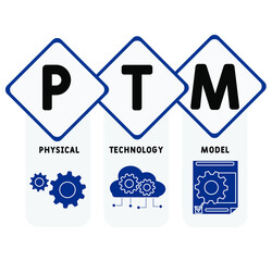 PTM - Physical Technology Model acronym. business concept background.  vector illustration concept with keywords and icons. lettering illustration with icons for web banner, flyer, landing page
