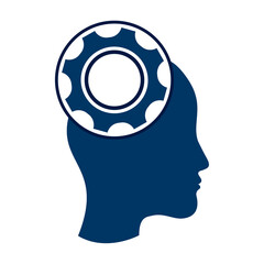 Technology Human Head Logo Icon Design. Digital woman head brain shape with gears idea concept innovation genius.
