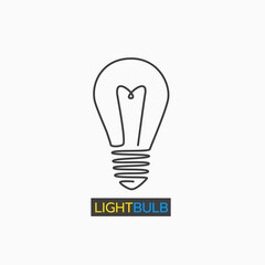 simple isolated continuous line of light bulb, lamp, lighting on white background for icon, logo etc. solution, thinking, idea concept flat  vector design