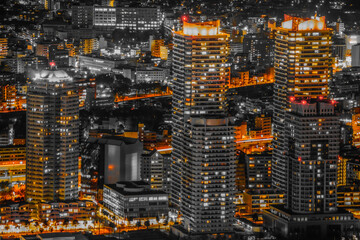 横浜の夜景（単色加工：オレンジ色）