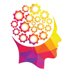 Technology Human Head Logo Icon Design. Digital human head brain shape with gears idea concept innovation genius.