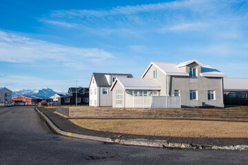 buildings in town of Hofn in Hornafjordur in south Iceland