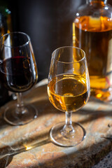 Tasting of Portuguese fortified port wine, produced in Douro Valley, North of Portugal
