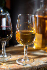 Tasting of Portuguese fortified port wine, produced in Douro Valley, North of Portugal