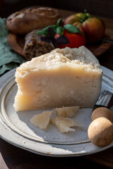 Cheese collection, aged hard Italian sheep cheese black pecorino from Sicily island or pecorino nero di Sicilia.