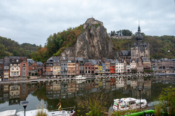 Small Belgian town Dinant on Meuse river in Walloon, Belgium