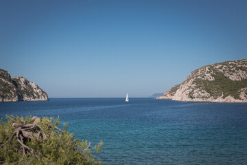 View of the yacht in the beautiful coastline