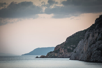 Sunset on the coast of greek island