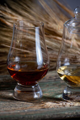 Glasses of scotch whisky served in bar in Edinburgh, Scotland, UK