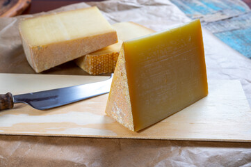 Cheese collection, French comte and Swiss gruyere cheeses