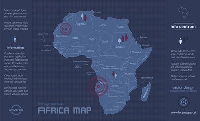 Africa map, individual states, infographics blue flat design vector