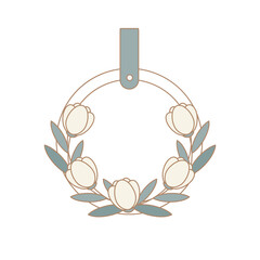 Spring Tulip Wreath on white background