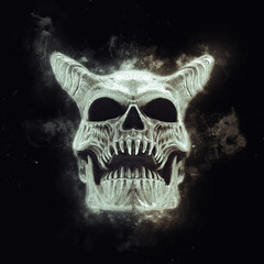 White skull of a horned demon