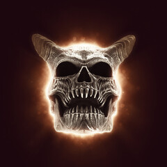 Demon skull in a red beam of light