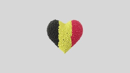 Belgian National Day. Heart shape made out of shiny spheres animation. Heart animation with alpha matte. 3D rendering.