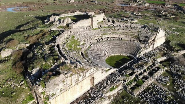 Ruins of ancient greek amphitheater at Miletus on the western coast of Anatolia, Turkey