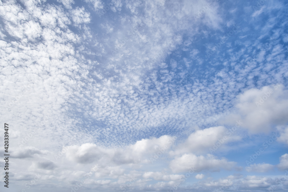 Wall mural blue sky with beautiful white clouds with different shapes
