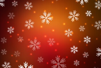 Dark Red vector background with beautiful snowflakes, stars.
