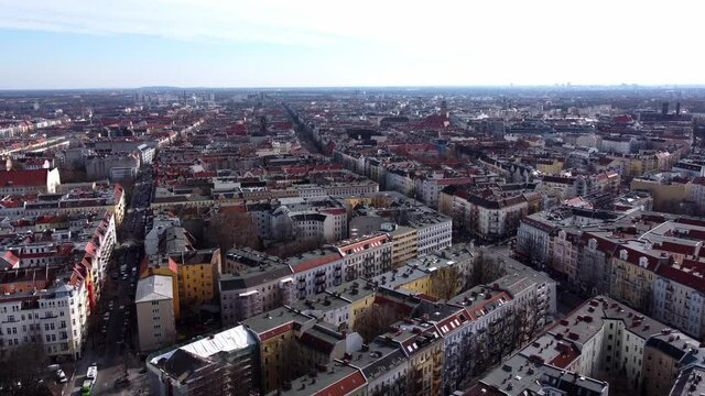 Apartment blocks in Berlin - view from above. Amazing drone footage
