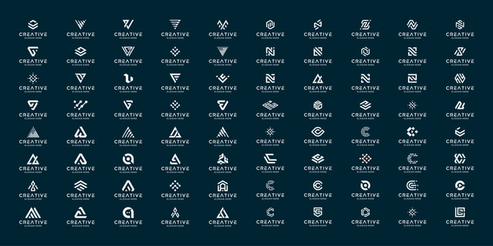 Mega logo collection, Abstract monogram initial letter logo design. icons for business of luxury, elegant, simple.