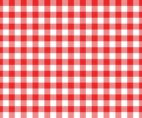 Red and white gingham seamless pattern. Checkered texture for picnic blanket, tablecloth, plaid, clothes. Italian style overlay, fabric geometric background, retro textile design. Vector illustration.
