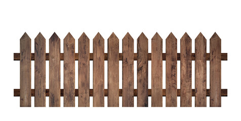 Brown wooden fence isolated on a white background that separates the objects. There are clipping...
