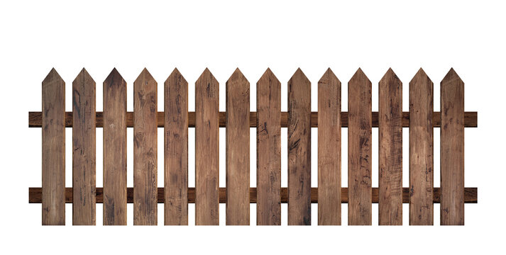 Brown wooden fence isolated on a white background that separates the objects. There are clipping paths for the designs and decoration