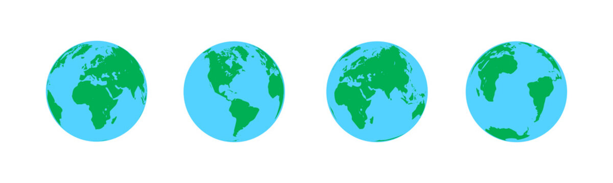 Earth globe icons set. Flat planet Earth icon. Vector illustration.