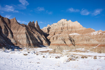 Badlands National Park in winter, South Dakota, U. S. A.