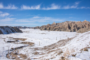 Badlands National Park in winter, South Dakota, U. S. A.