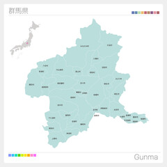群馬県の地図・Gunma・市町村名（市町村・区分け）