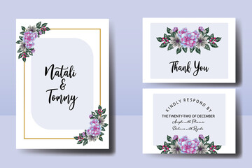 Wedding invitation frame set, floral watercolor hand drawn Dahlia Flower design Invitation Card Template