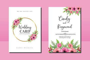 Obraz na płótnie Canvas Wedding invitation frame set, floral watercolor hand drawn Anemone Flower design Invitation Card Template