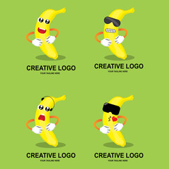 simple banana fruit expression cartoon icon vector logo