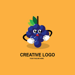 simple cartoon grape fruit expression icon vector logo