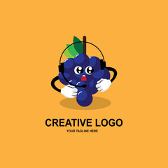 simple cartoon grape fruit expression icon vector logo