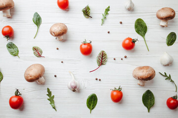 Background made of of fresh vegetables on white