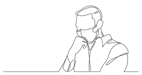 continuous line drawing of worried man wearing face mask
