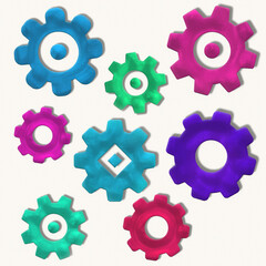 plasticine gears isolated ea white background.