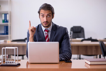 Young man businessman employee sitting in the office