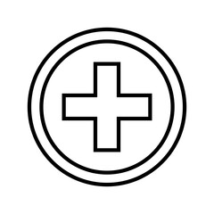 Medical cross icon over white background, line style, vector illustration. Medicine and pharmacy sign.