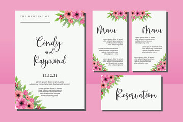 Obraz na płótnie Canvas Wedding invitation frame set, floral watercolor hand drawn Anemone Flower design Invitation Card Template