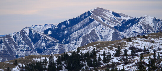 snow covered mountains in winter