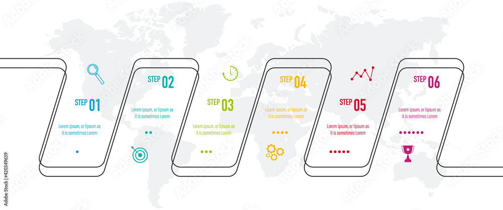 Aufkleber infographics design vector and business icons with 6 options for presentation and web site