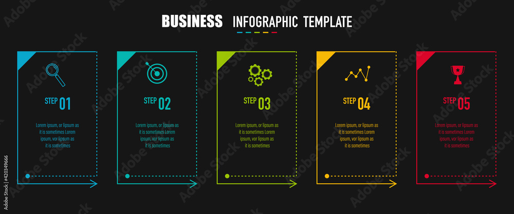 Aufkleber infographics design vector and business icons with 5 options for presentation and web site