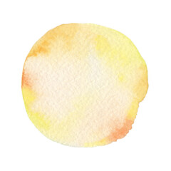水彩画の丸素材（No.5 黄色）アナログ、紙の質感、風合い